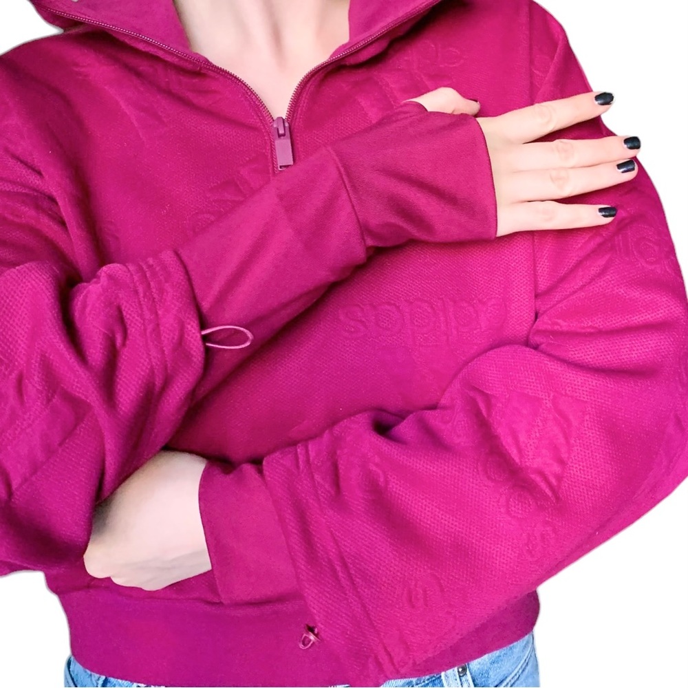 Adidas Pink magenta logo print half zip sweatshirt sweater long sleeve top